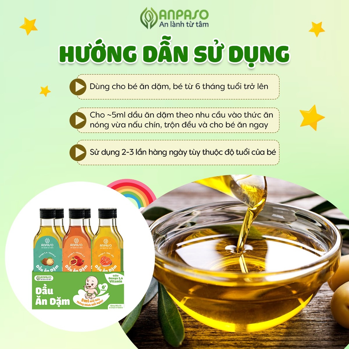 Hướng dẫn sử dụng dầu ăn dặm Anpaso 100ml