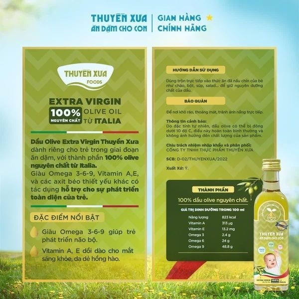 Dầu ăn dặm Olive Thuyền Xưa cho bé 250ml (6M+) 