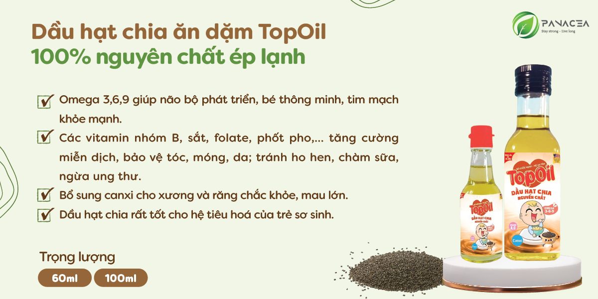 Công dụng chính dầu hạt chia nguyên chất Topoil 100ml