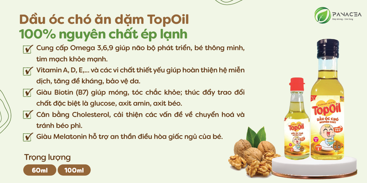 Công dụng dầu óc chó nguyên chất Topoil 100ml