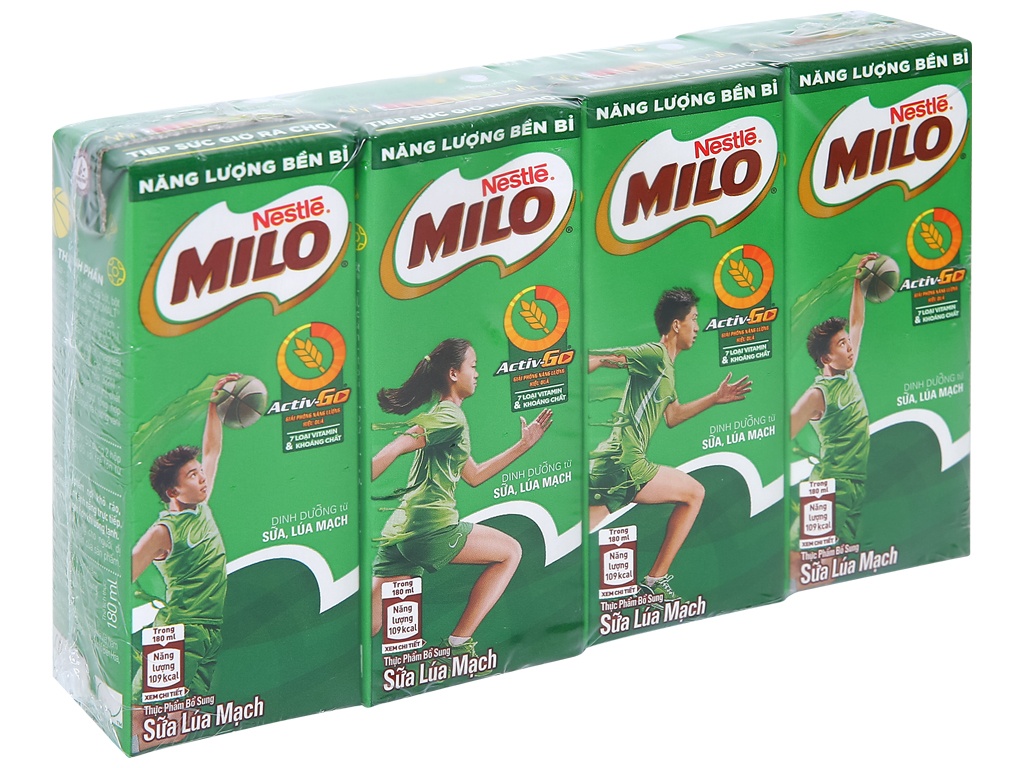 Lốc 4 hộp sữa Milo Active Go 180ml cho bé trên 6 tuổi hình 1