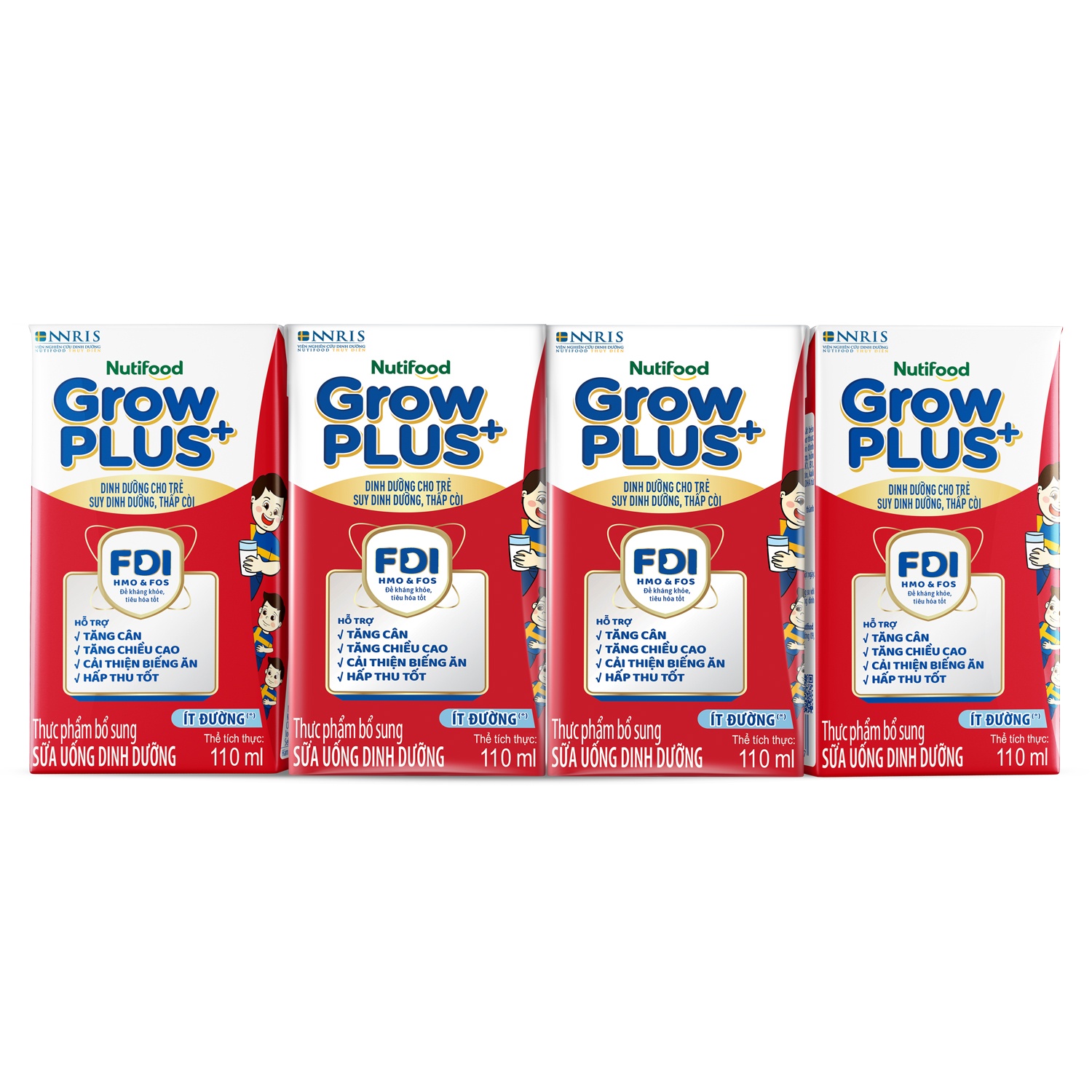 Sữa dinh dưỡng pha sẵn Nutifood GrowPlus+ Đỏ ít đường 4*110ml hình 1