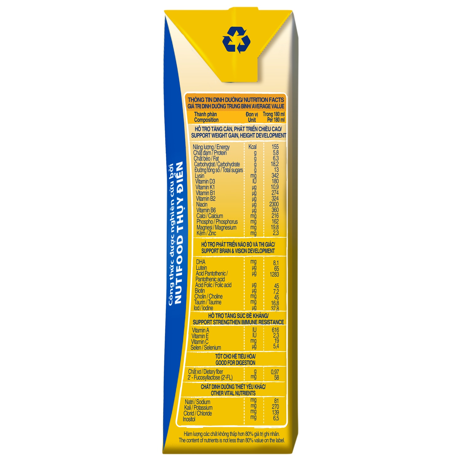 Sữa dinh dưỡng pha sẵn Nutifood GrowPlus+ Vàng  4*180ml