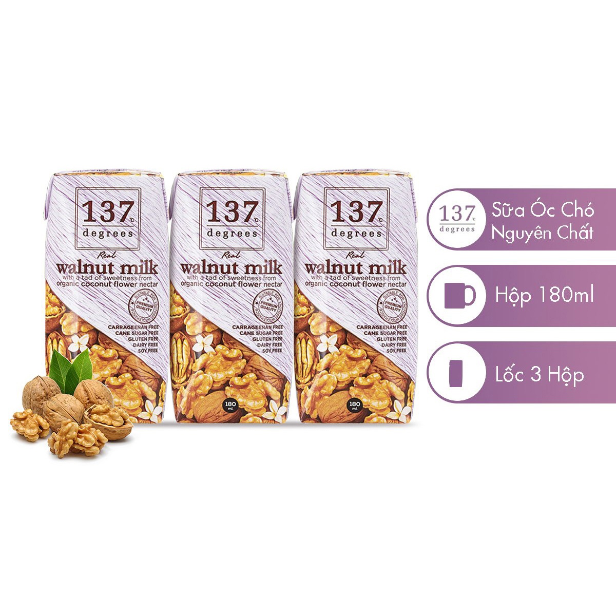 Sữa hạt óc chó nguyên chất 137 Degrees 3x180ml hình 2