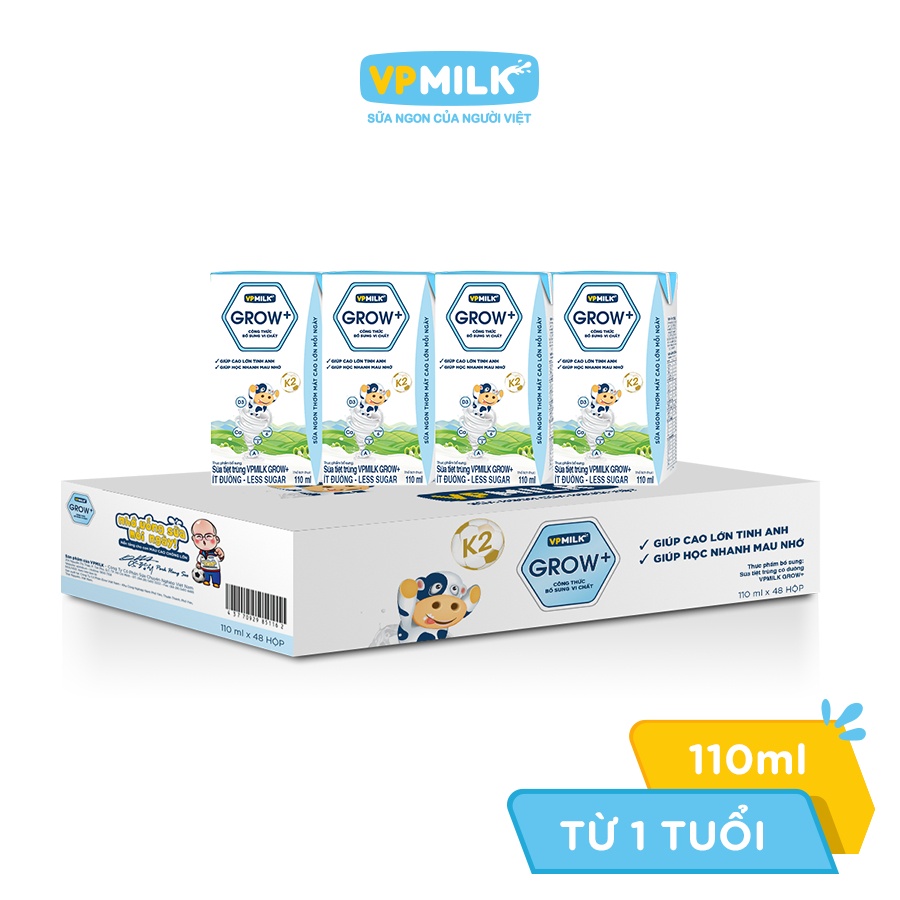 Sữa tiệt trùng ít đường VPmilk Grow+ 4x110ml