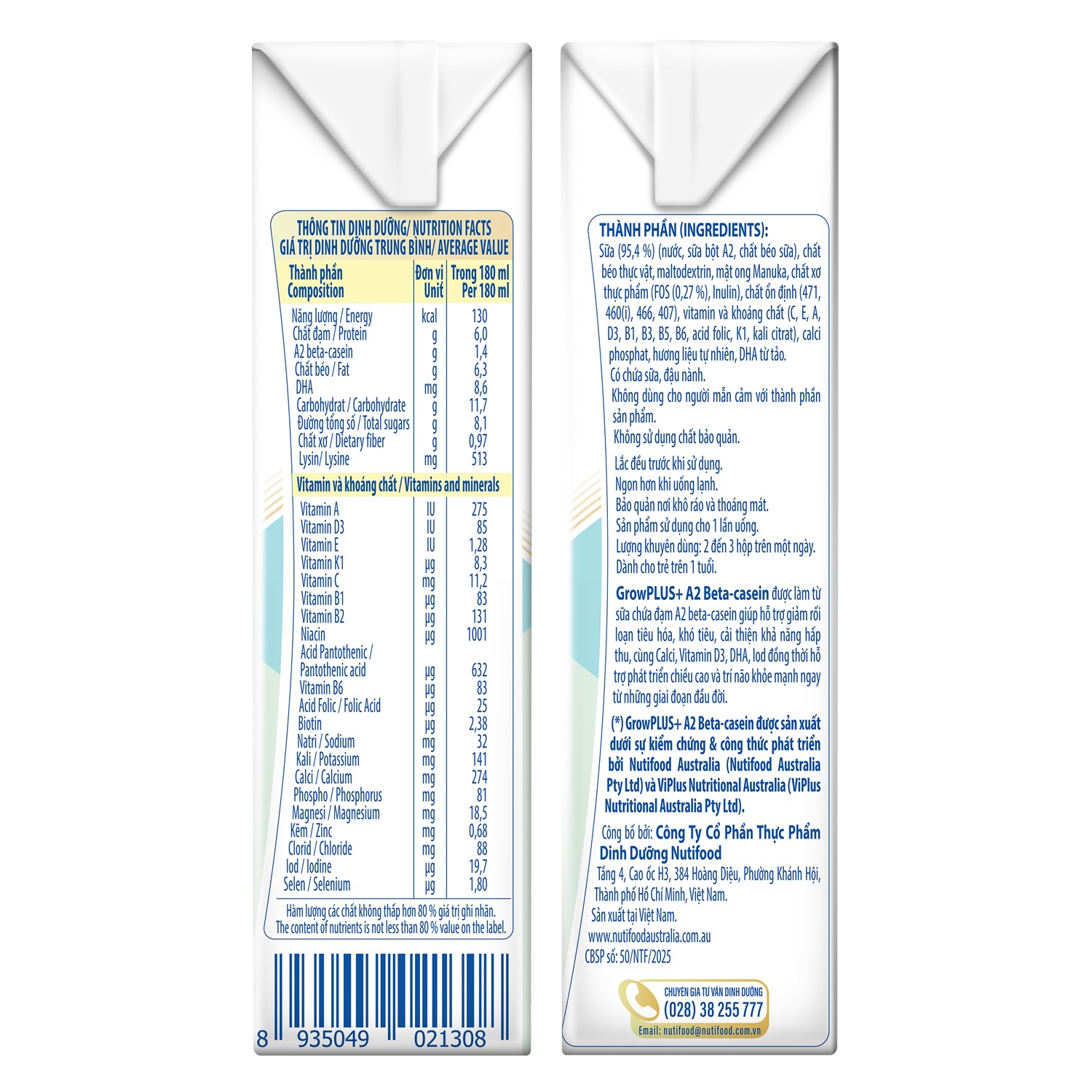 Sữa uống dinh dưỡng Nutifood GrowPlus A2 Beta Casein 4x180ml hình 2