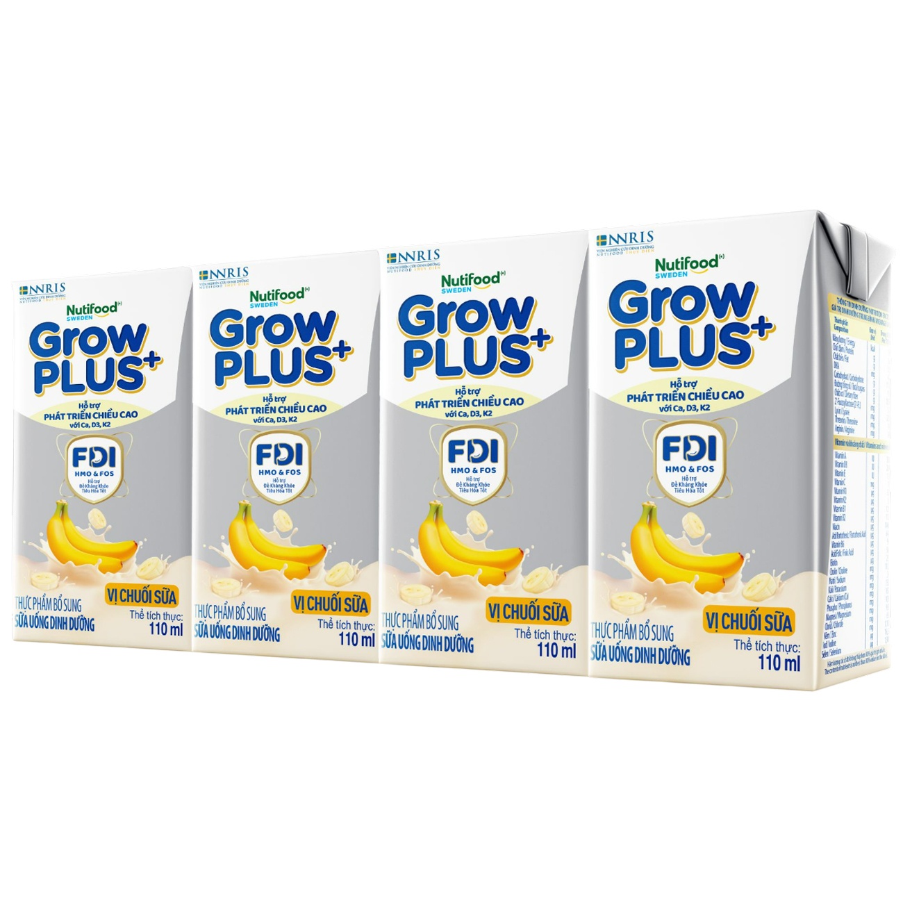 Sữa uống dinh dưỡng Nutifood Grow Plus vị chuối sữa 4x110ml