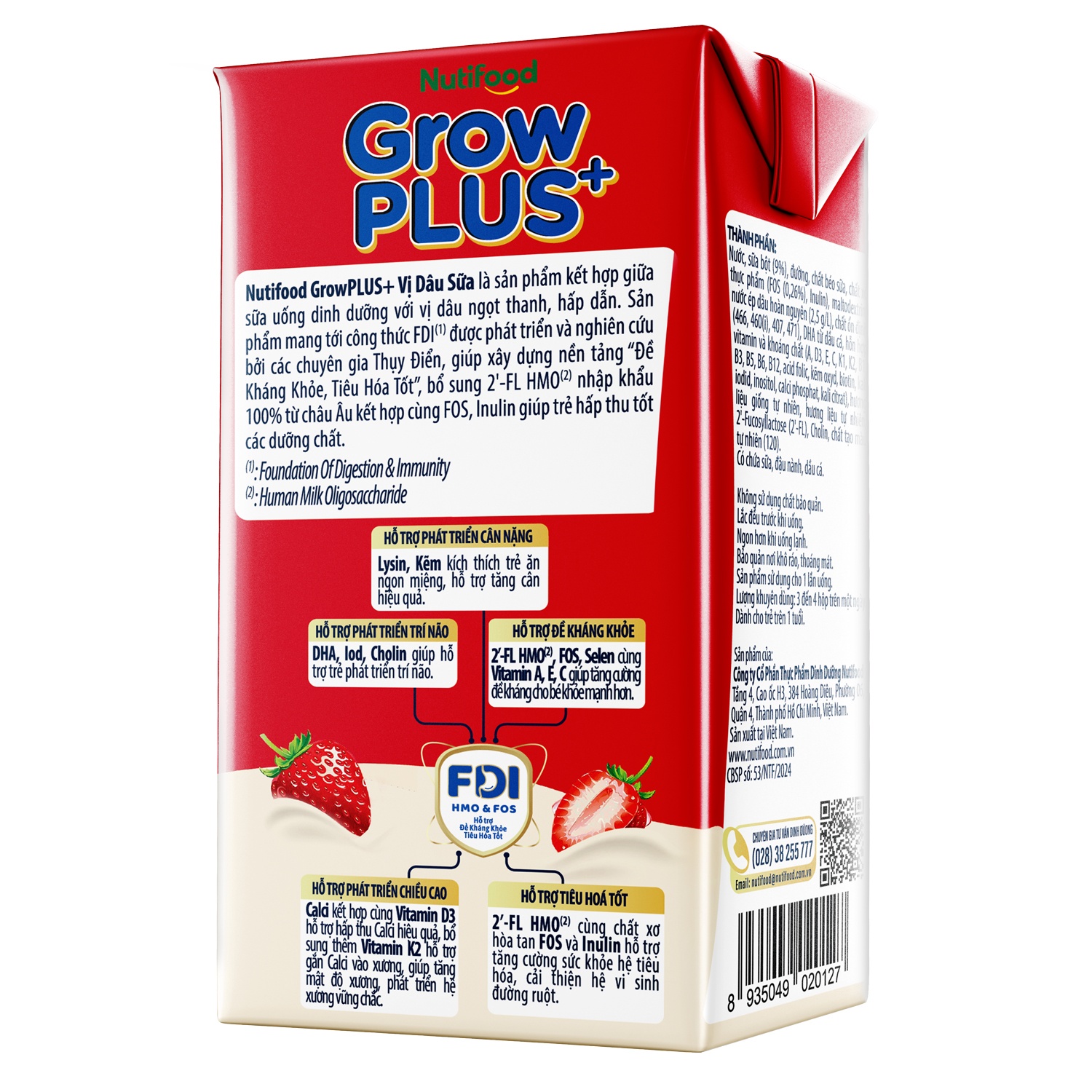 Sữa uống dinh dưỡng Nutifood Grow Plus vị dâu sữa 4x110ml