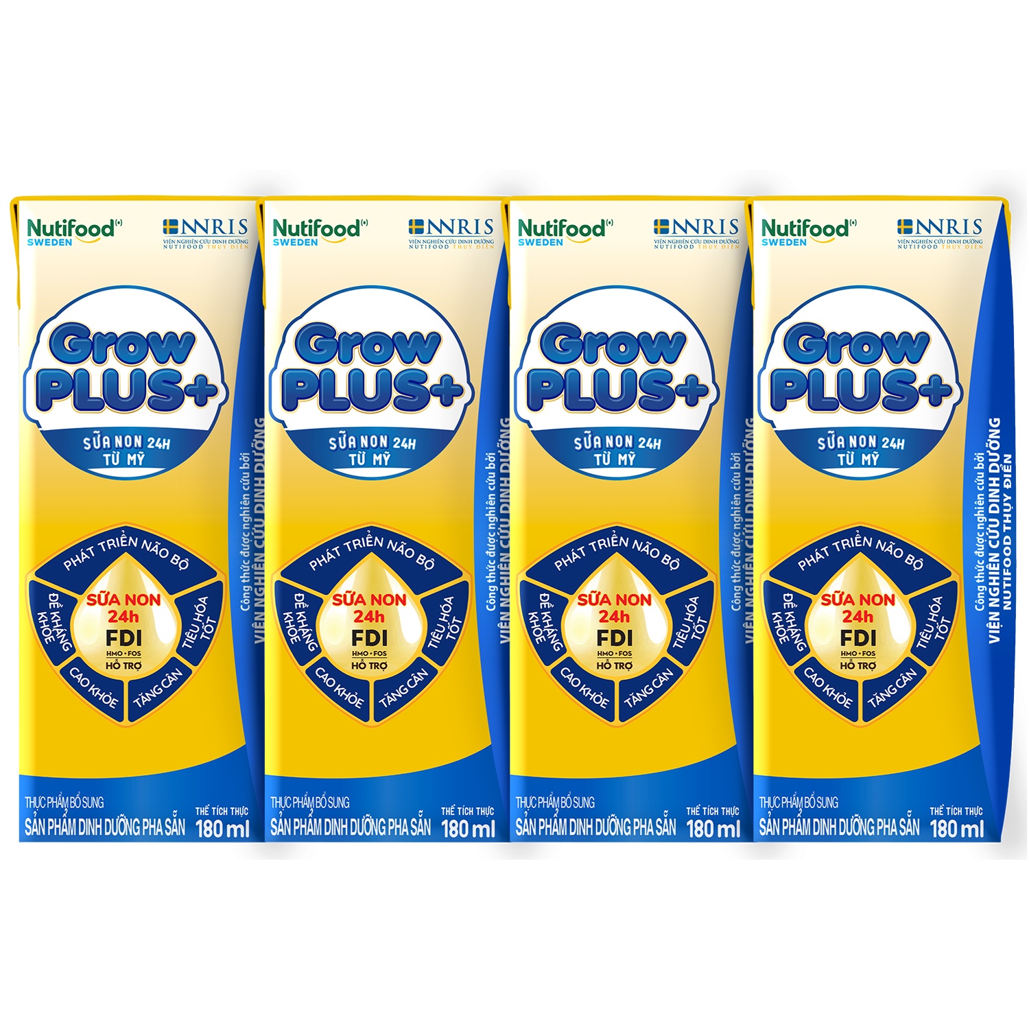 Sữa uống dinh dưỡng Nutifood GrowPLUS+ Vàng 4*180ml