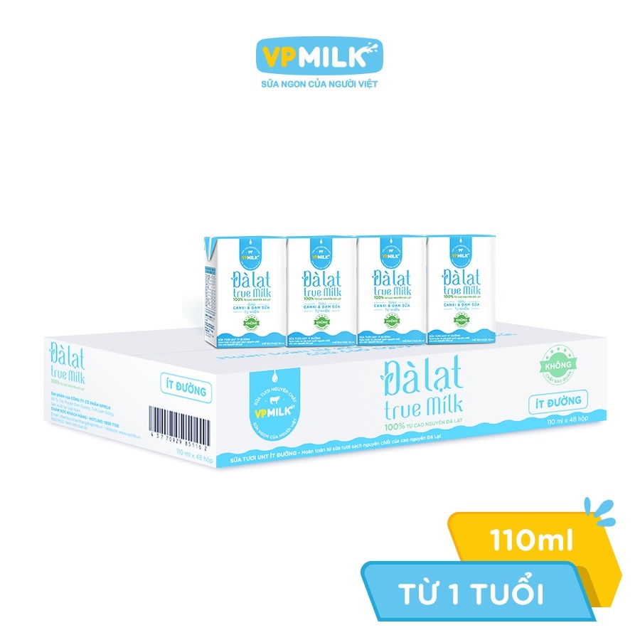 Sữa tươi ít đường Đà Lạt True Milk 4x110ml hình 1