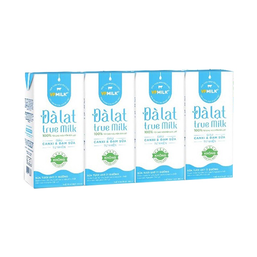 Sữa tươi ít đường Đà Lạt True Milk 4x180ml hình 2