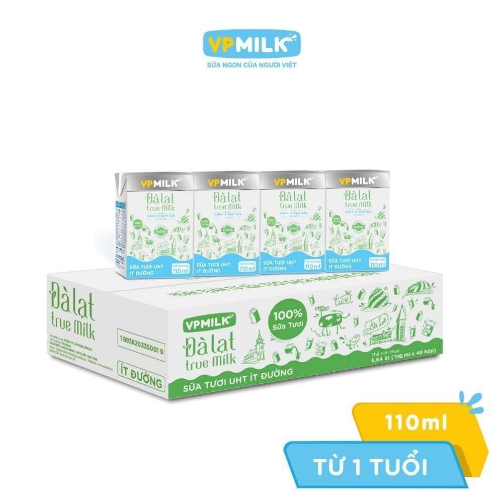 Sữa tươi ít đường Đà Lạt True Milk 4x110ml hình 2