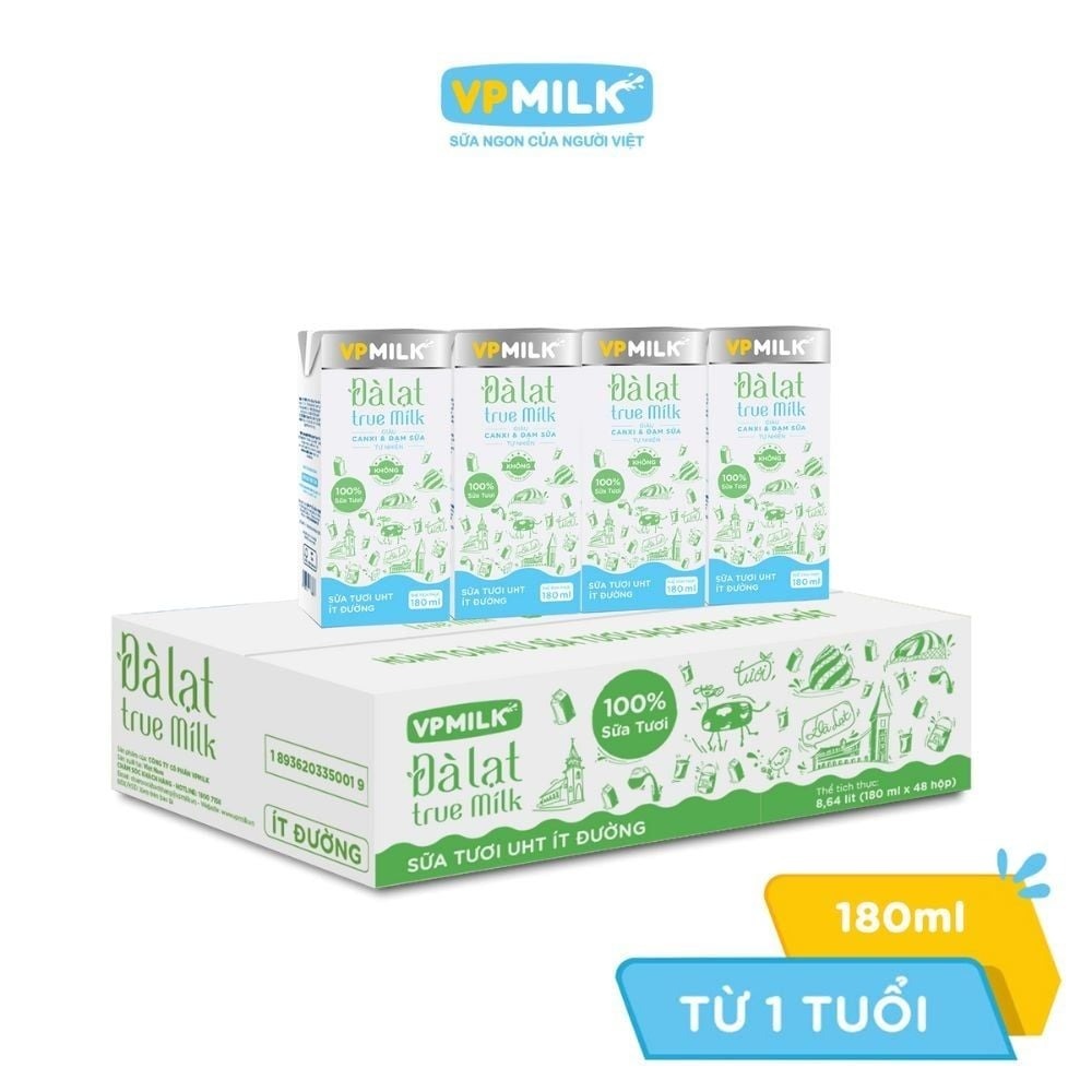 Sữa tươi ít đường Đà Lạt True Milk 4x180ml hình 2