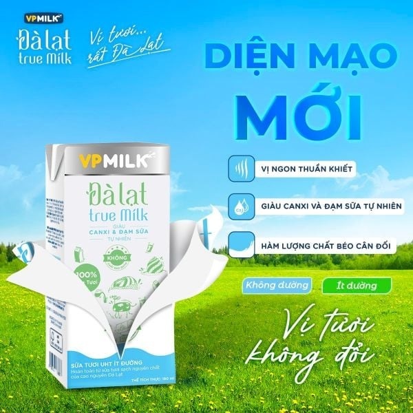 Sữa tươi ít đường Đà Lạt True Milk 4x180ml hình 1