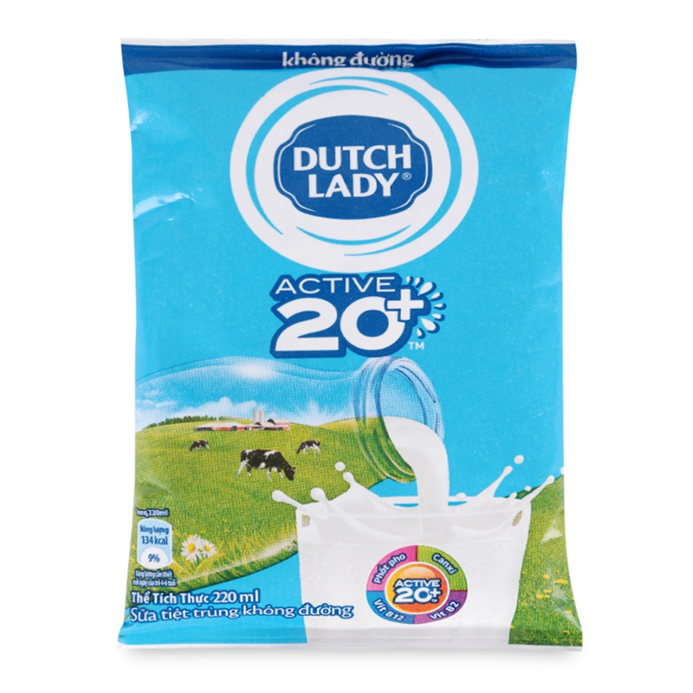 Sữa tiệt trùng Active 20+ Dutch Lady không đường túi 220ml hình 2