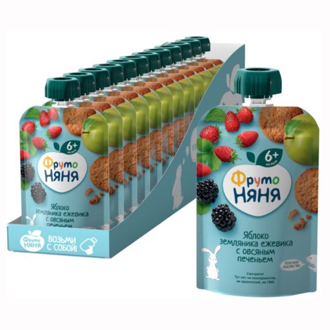 Trái cây nghiền, táo, dâu, mâm xôi, bánh quy Fruto 90g hình 2