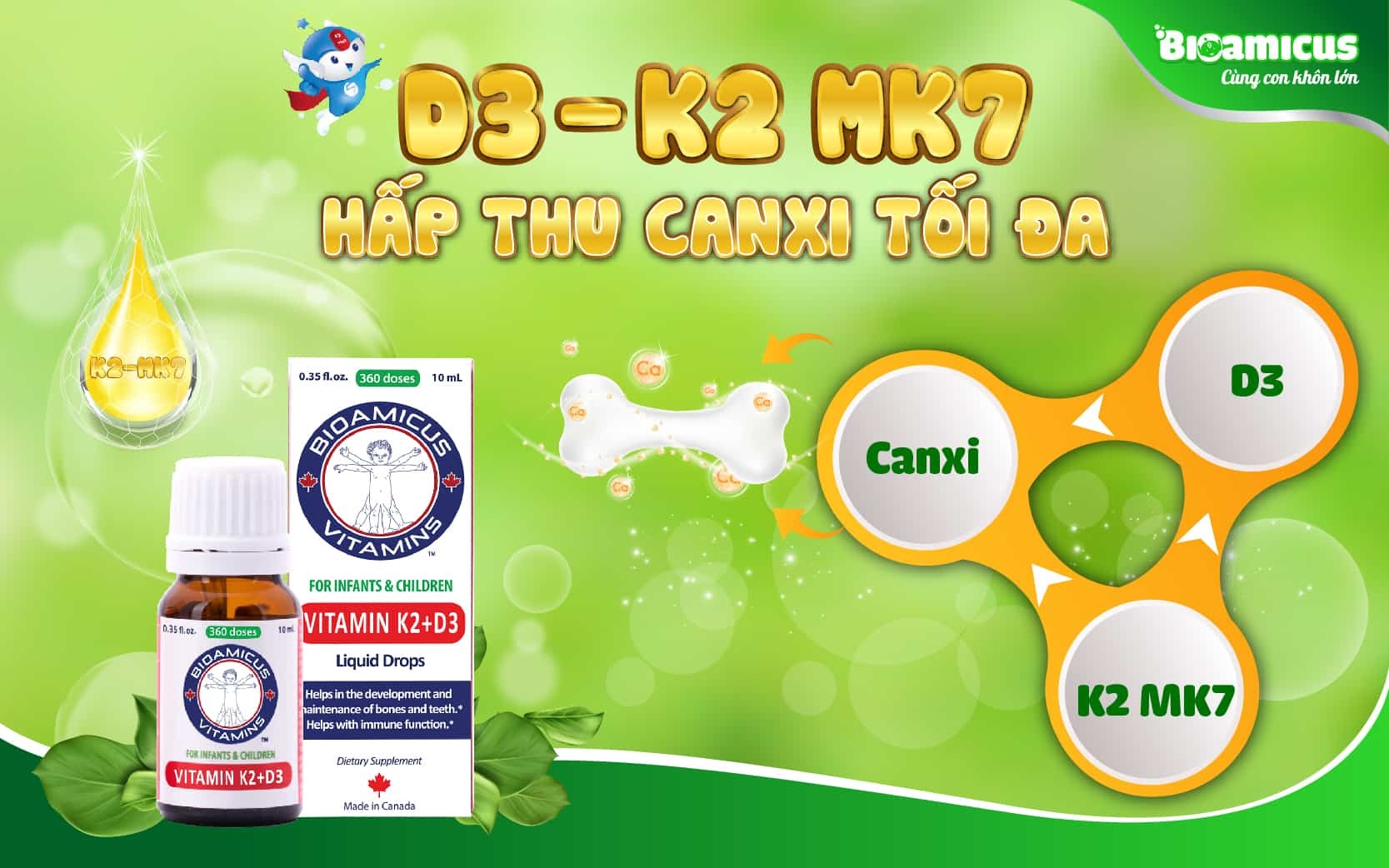 Vitamin D3K2 BioAmicus 10ml hình 2