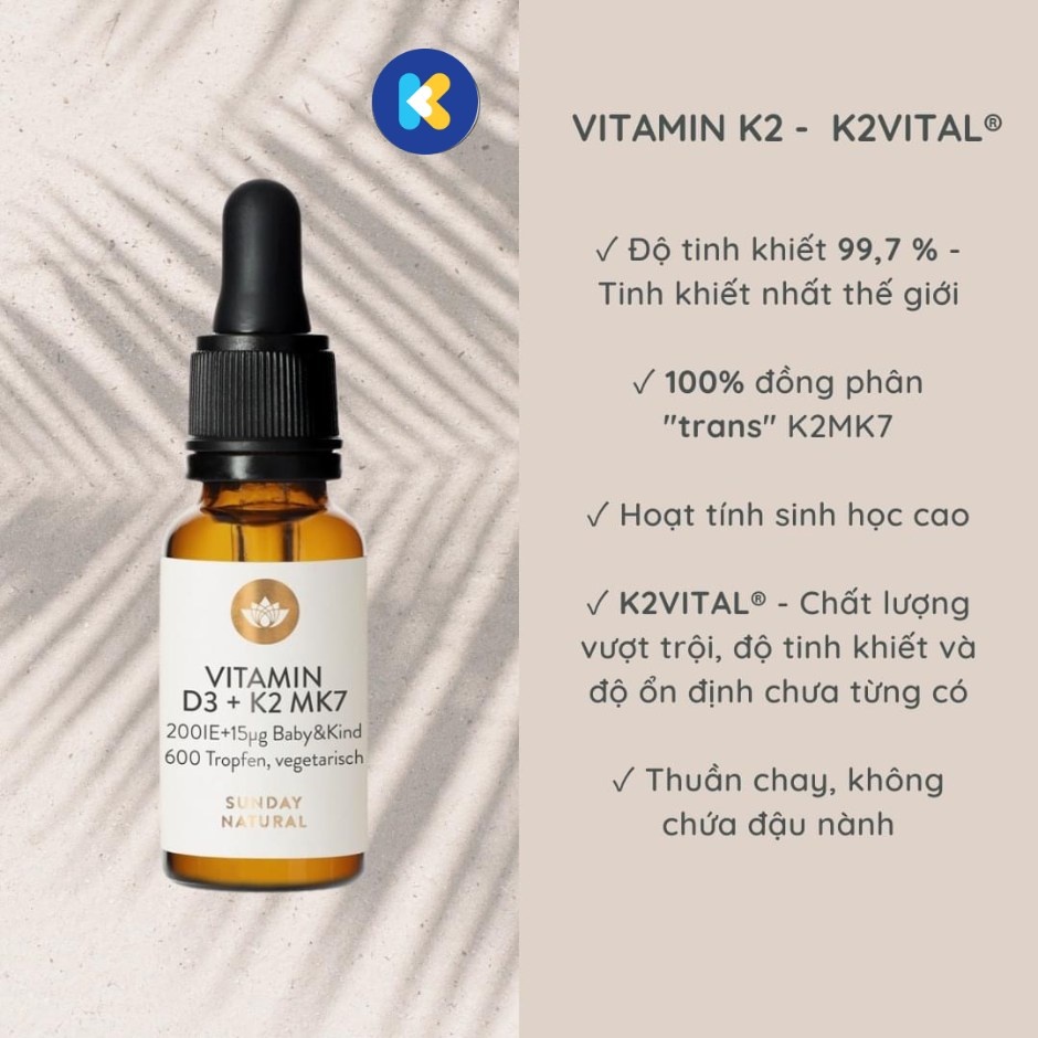 Vitamin D3K2 MK7 Sunday Natural 20ml của Đức hình 2
