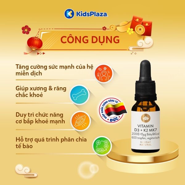 Vitamin D3K2 MK7 Sunday Natural 20ml của Đức hình 3