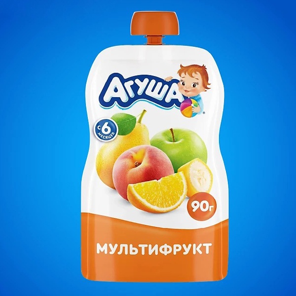 Trái cây nghiền vị táo, lê, chuối, đào, cam Agusha 90g dành cho bé từ 6M+ hình 1