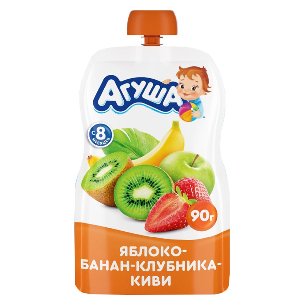 Trái cây nghiền vị táo, chuối, dâu tây, và kiwi Agusha