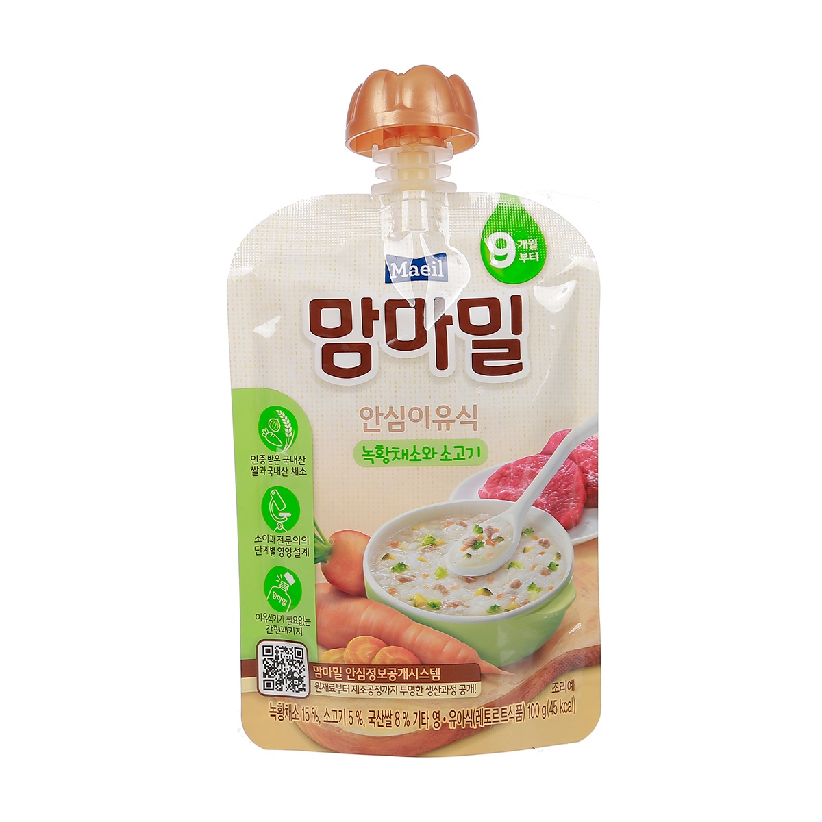 Cháo Organic Maeil vị rau xanh và thịt bò 100g cho bé 9M+ hình 1