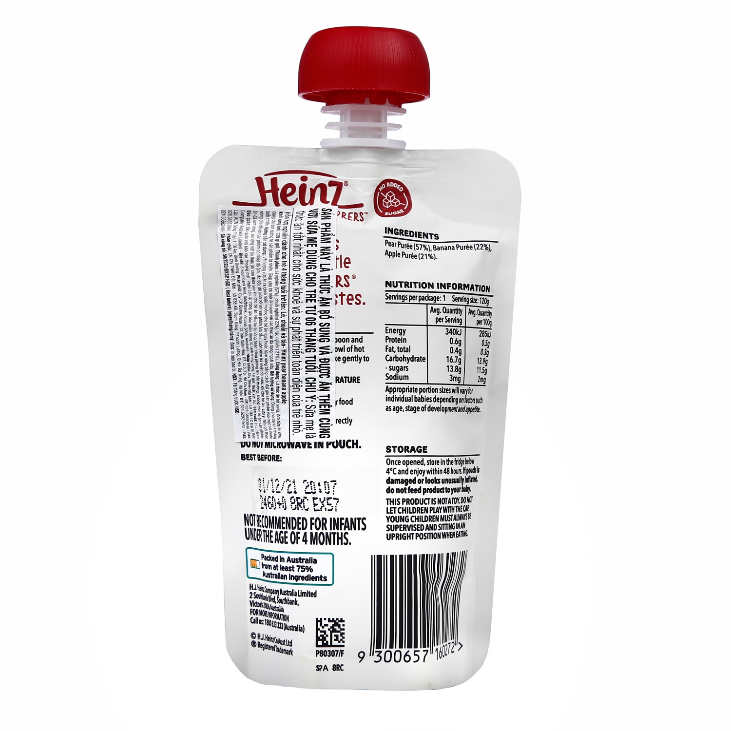 Dinh dưỡng vị lê, chuối và táo nghiền Heinz 120g (dành cho bé từ 4 tháng tuổi) hình 2