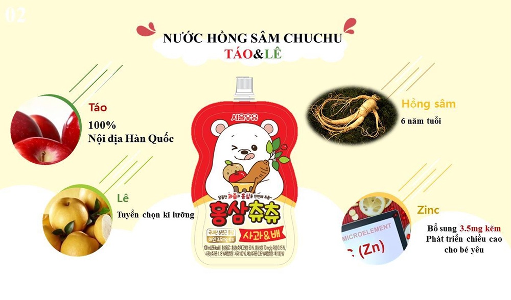 Nước hồng sâm Chu Chu vị táo, lê 100ml (12M+) hình 2