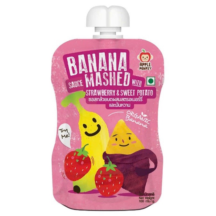 Trái cây nghiền Apple Monkey vị chuối, dâu, khoai lang