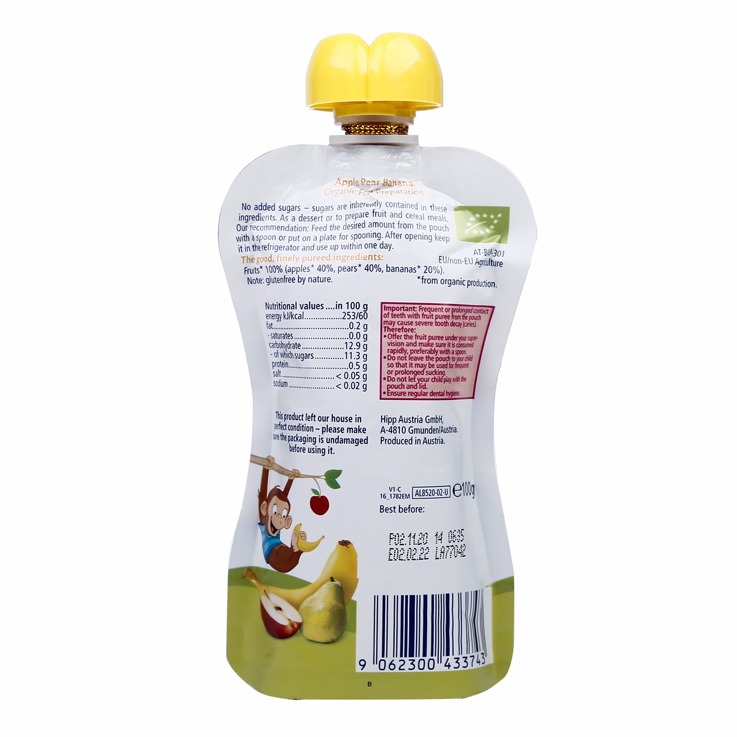 Trái cây nghiền Hippis vị Táo, Lê, Chuối 8520 hình 3