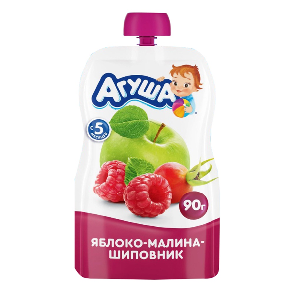 Trái cây nghiền vị mâm xôi, táo và tầm xuân Agusha 90g hình 1