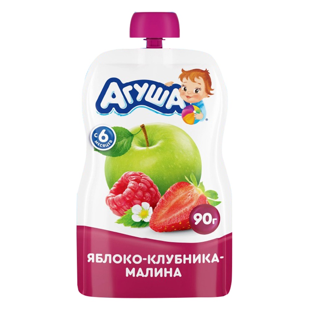 Trái cây nghiền vị táo, dâu tây và mâm xôi Agusha 90g hình 1