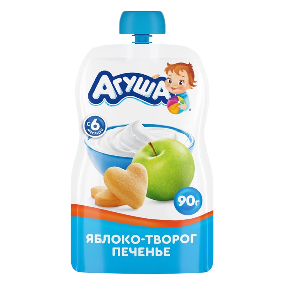 Trái cây nghiền vị táo, phô mai tươi và bánh quy Agusha 90g hình 1