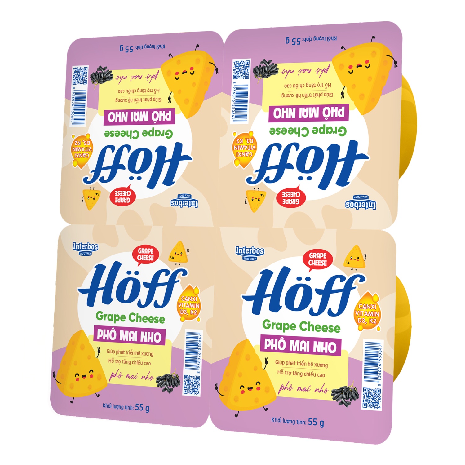Phô mai tươi Hoff vị nho 4x55g 1Y+
