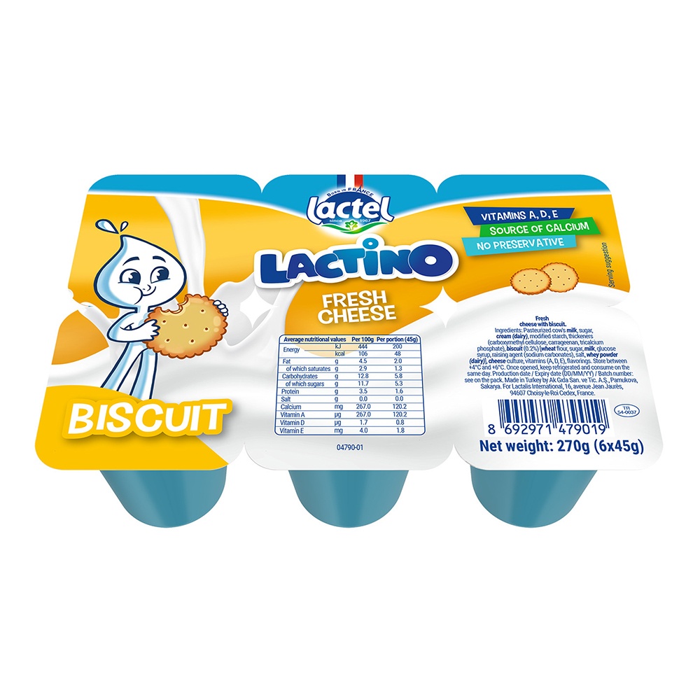 Phô mai tươi Lactino vị Biscuit 6*45g dành cho bé trên 6 tháng tuổi hình 2