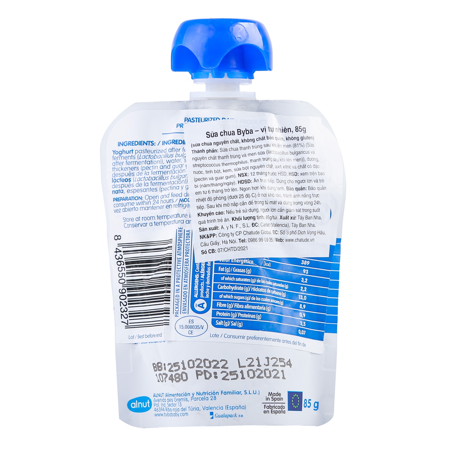 Sữa chua Byba vị tự nhiên cho bé độ tuổi 6M+ (Dạng túi) 85g hình 3