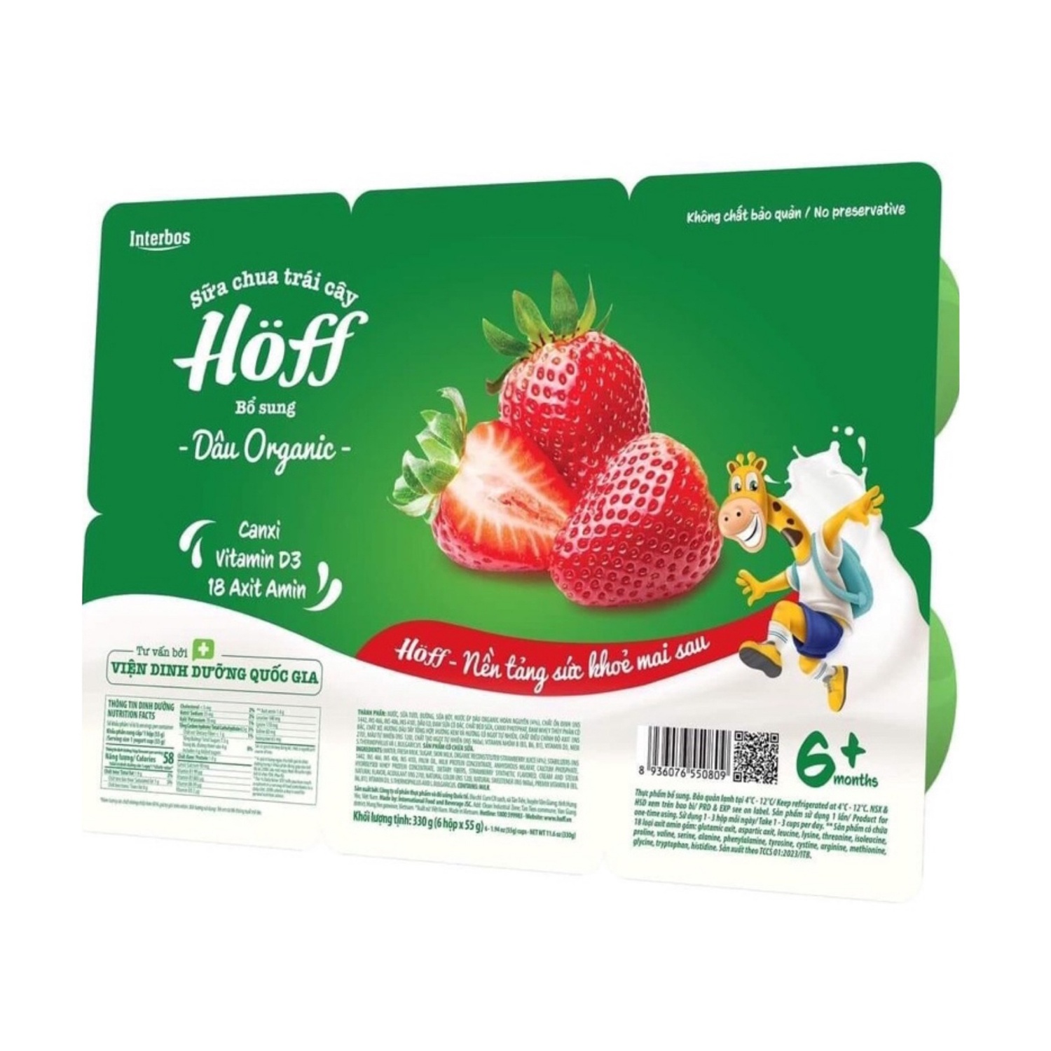 Sữa chua hoa quả Hoff organic vị dâu 6M+ (55g*6 hộp)