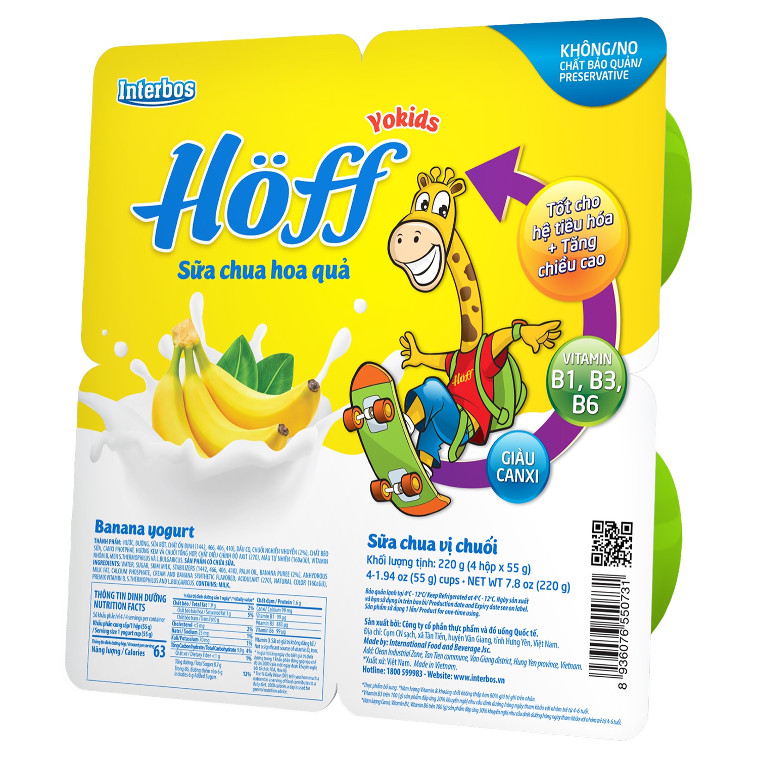 Sữa chua hoa quả Hoff vị chuối 4x55g hình 1