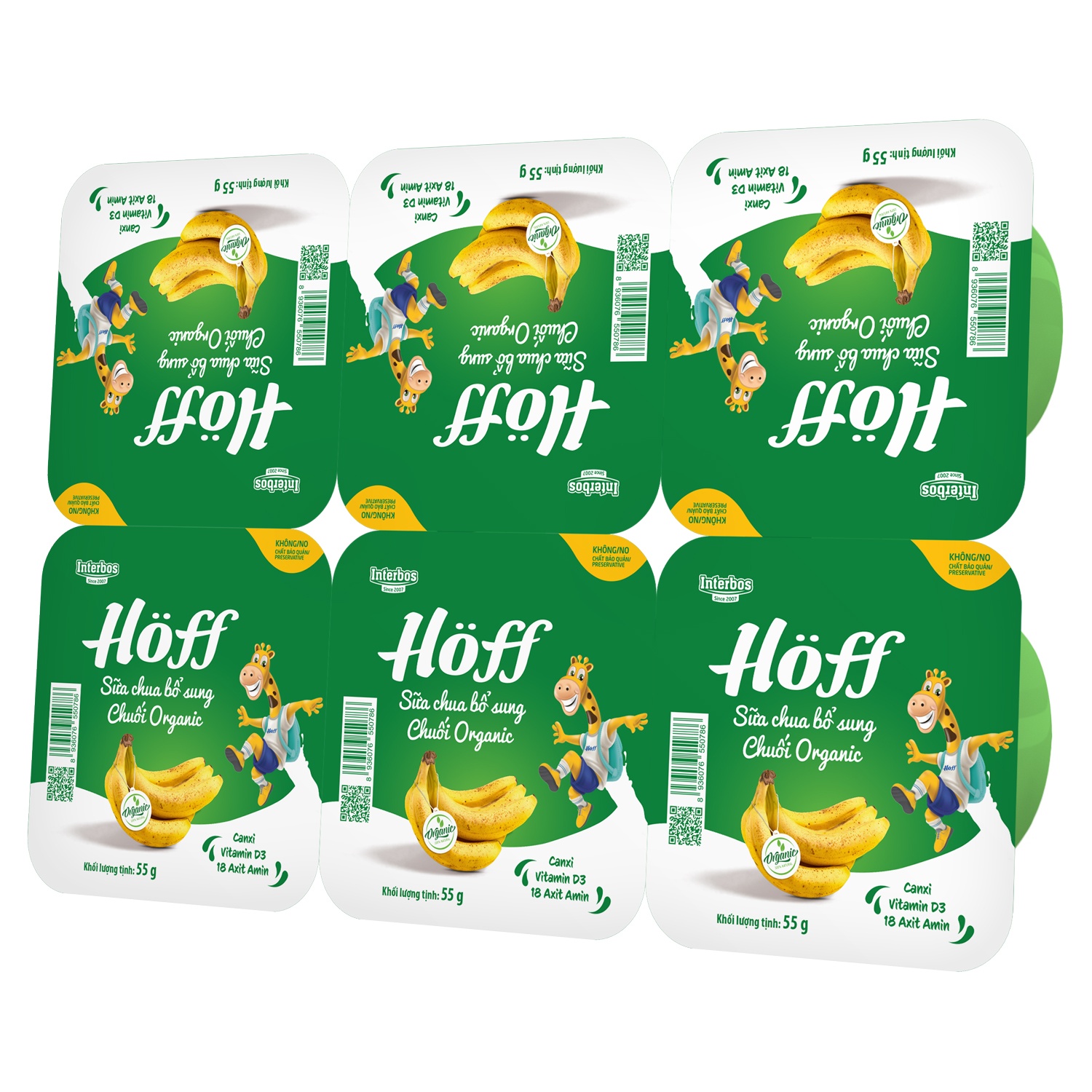 Sữa chua hoa quả Hoff Organic vị chuối 6x55g cho bé trên 6 tháng