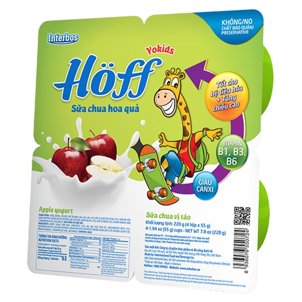 Sữa chua hoa quả Hoff vị táo 4x55g hình 1