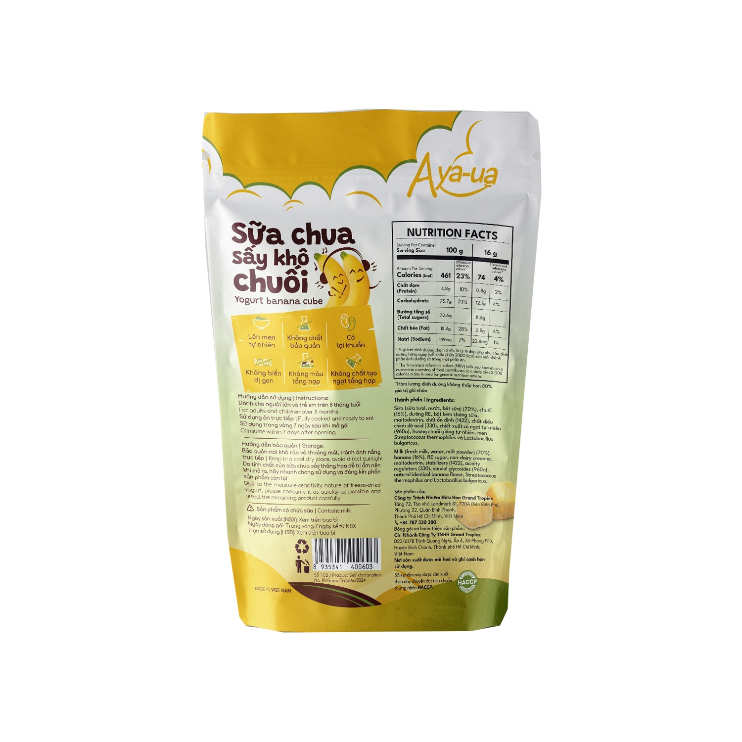 Đặc điểm nổi bật của sữa chua sấy khô Aya-ua vị chuối 16g