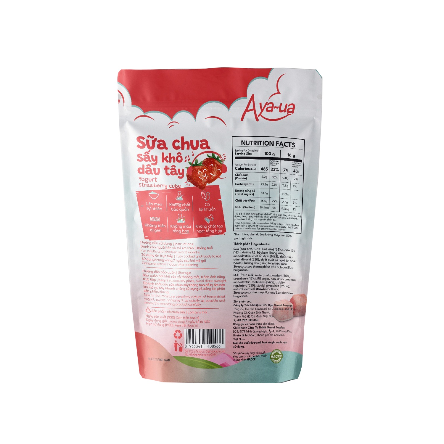 Đặc điểm nổi bật của sữa chua sấy khô Aya-ua vị dâu 16g