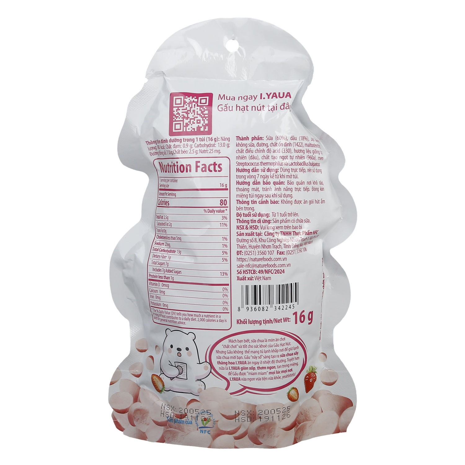 Sữa chua sấy thăng hoa vị dâu tây I.Yaua 16g hình 2