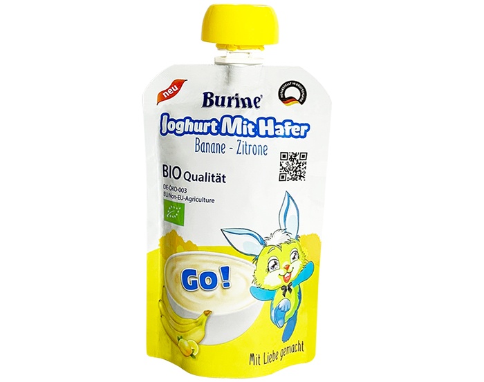 Sữa chua yến mạch Burine Organic vị chuối chanh 95gr cho bé trên 6 tháng tuổi hình 1