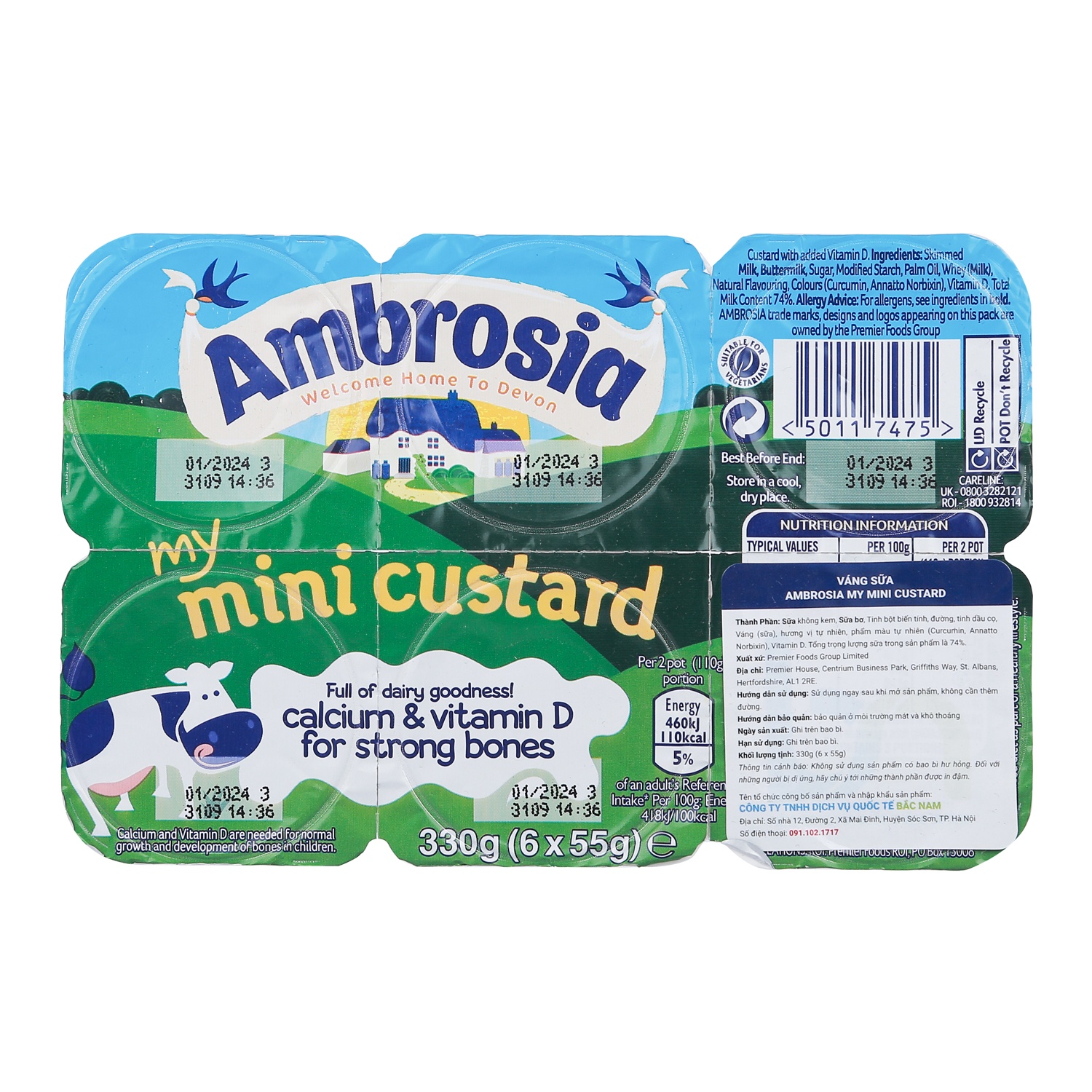 Váng sữa Ambrosia truyền thống ít đường 55g x 6 hộp  (6m+) hình 2