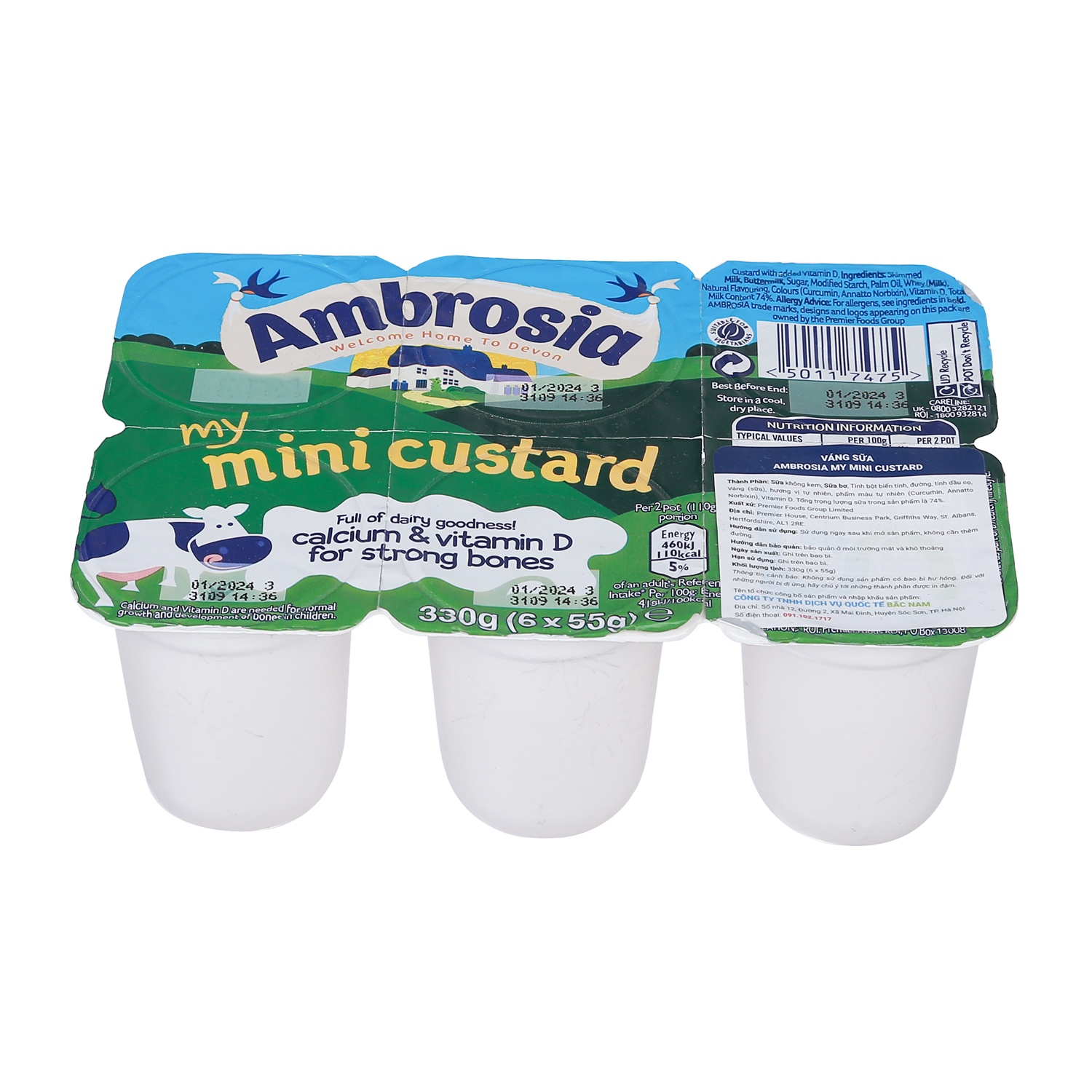 Váng sữa Ambrosia truyền thống ít đường 55g x 6 hộp  (6m+) hình 3