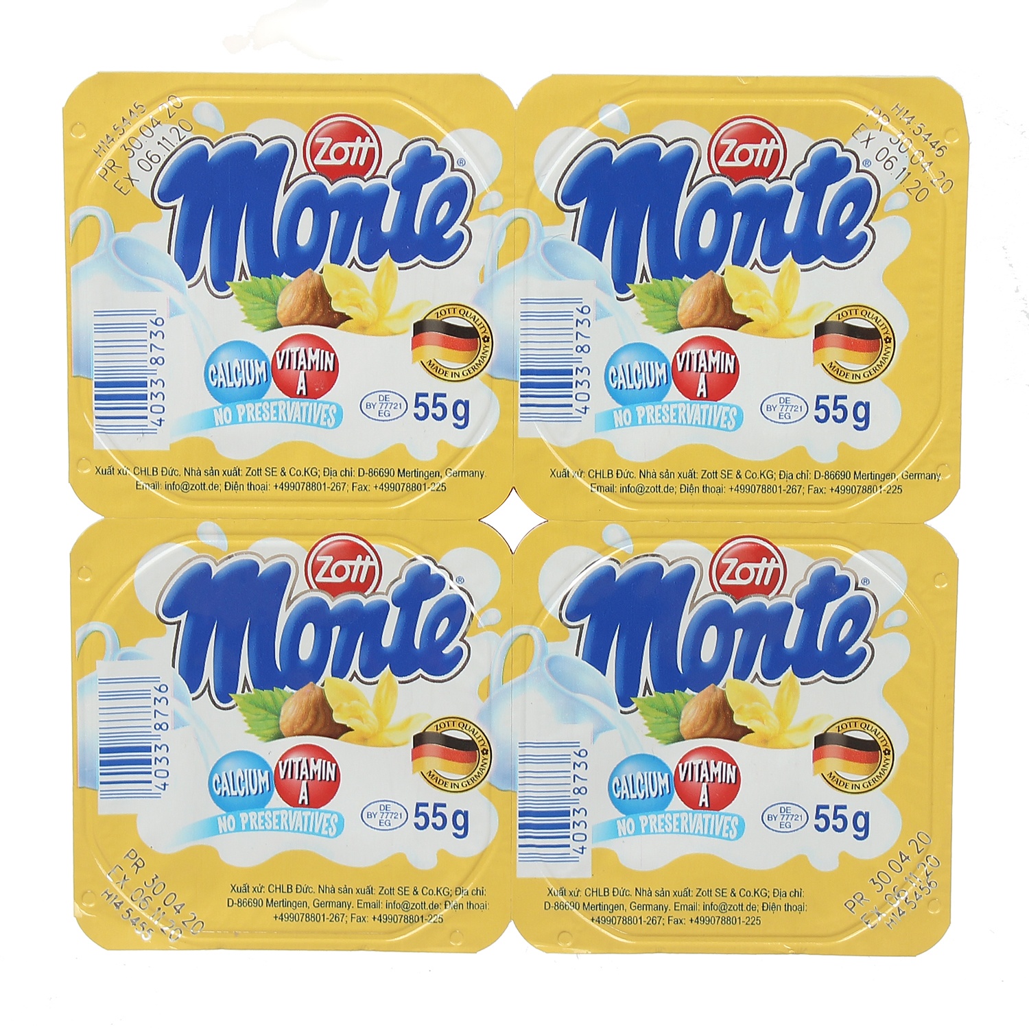 Váng sữa Monte Zott- Vanilla 4x55g cho bé trên 6 tháng tuổi hình 2