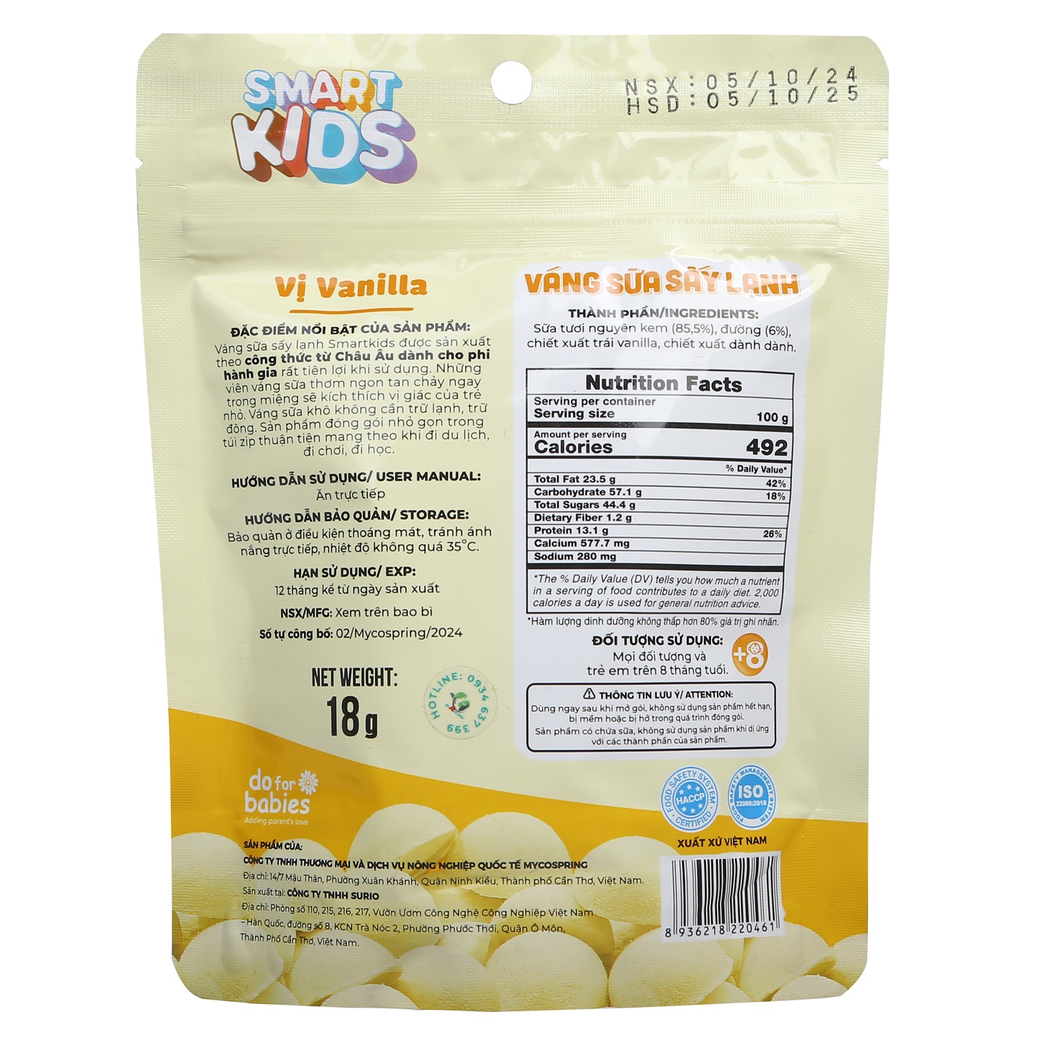 Váng sữa sấy lạnh Smart Kids vanilla 18g (8M+) hình 2