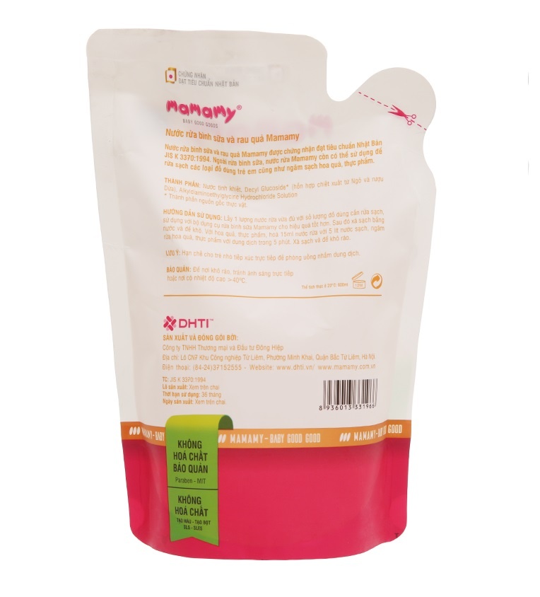 Nước rửa bình sữa và rau củ quả Mamamy 600ml (túi) hình 2