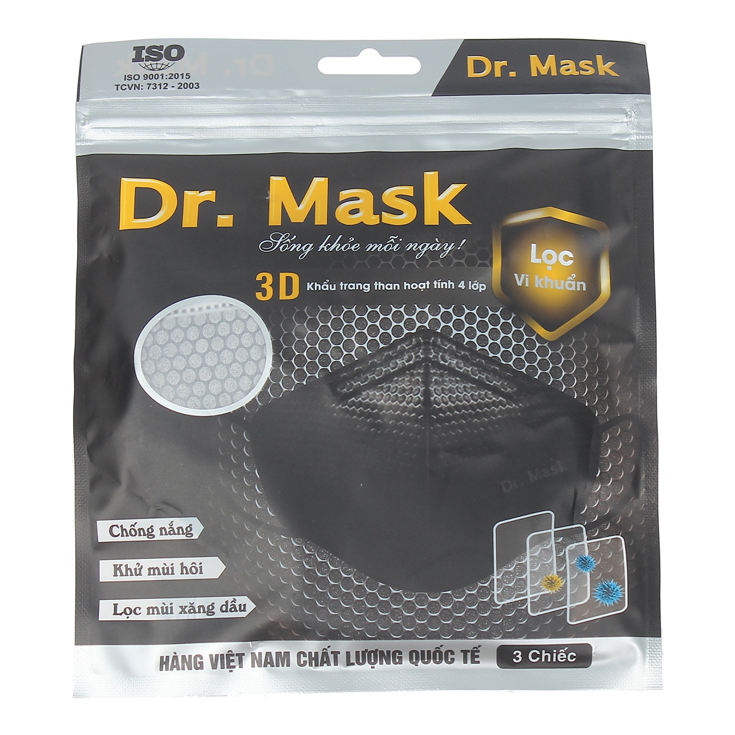Khẩu trang 3D than hoạt tính 4L Dr.Mask hình 1